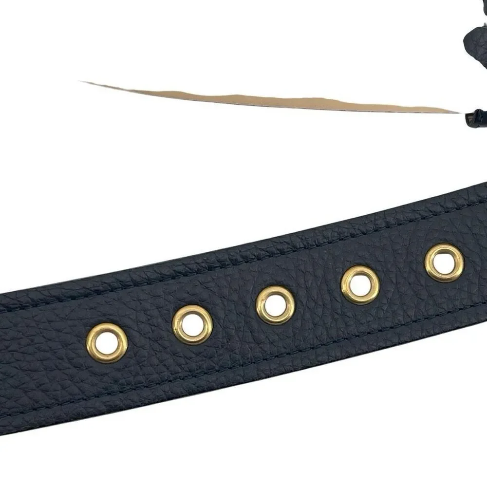 Talbots Contour Navy Pebbled Leather Belt Gold Grommet Buckle Italy Large
